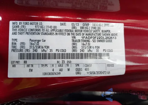 2013 Ford Focus Se from USA, damaged, VIN 1FADP3F22DL282613